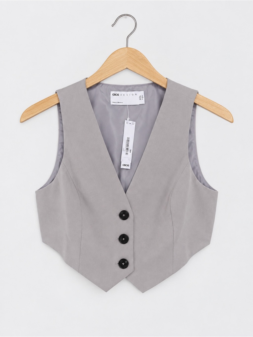 ASOS DESIGN Tailored Cropped Vest Top Light Gray 4 NWT - Picture 3 of 8